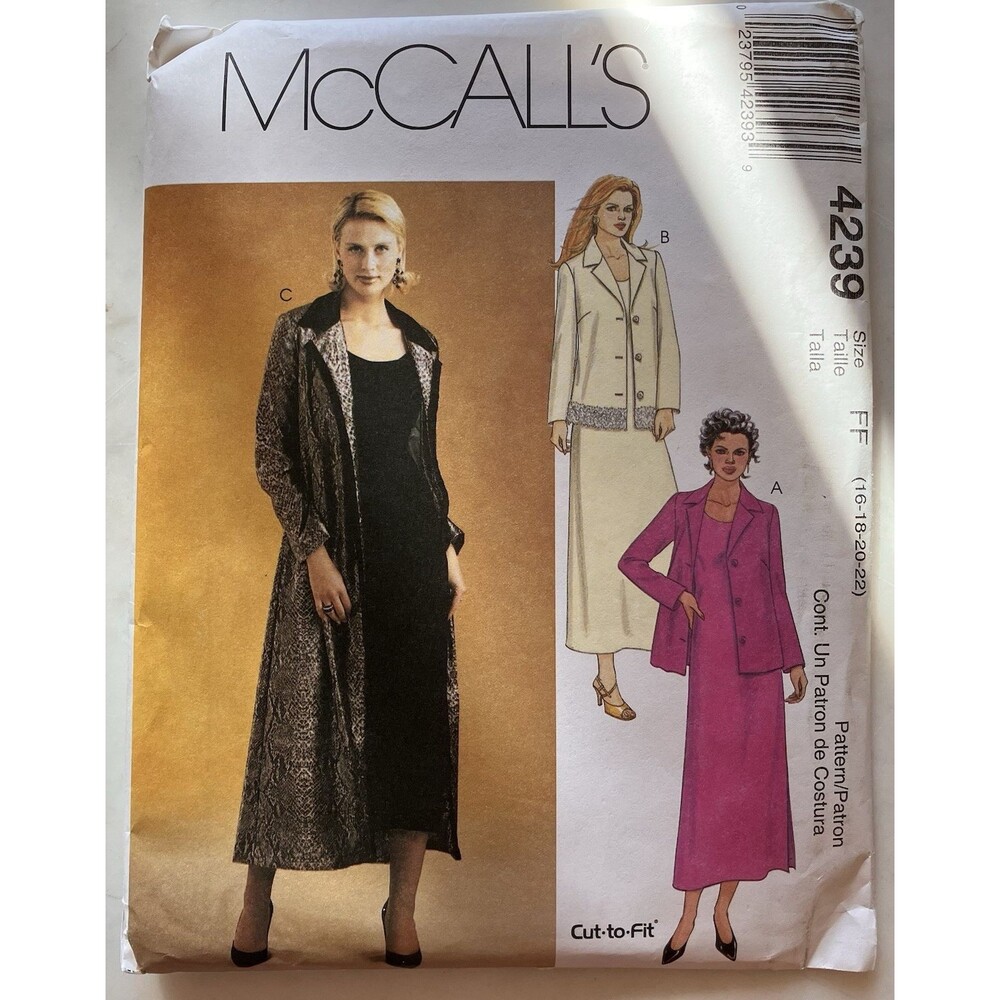 Vintage McCall's Pattern 4239 Women's Jacket Duster‎ & Skirt Size 16-18-20-22